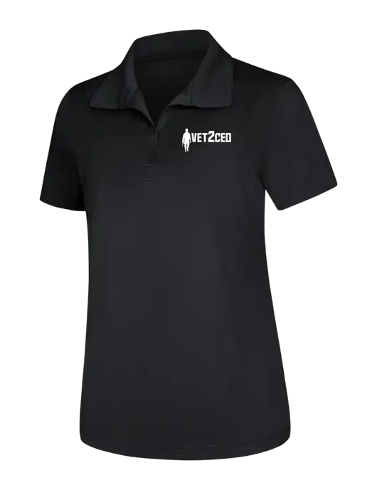 Womens Black Micropique Sport-Wick Polo w/Vet2CEO Logo