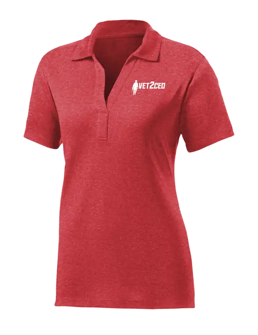 Womens Red Heather Contender Polo w/Vet2CEO Logo
