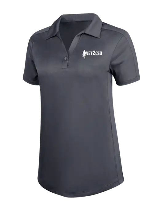 Womens Dark Grey Diamond Jacquard Polo w/Vet2CEO Logo