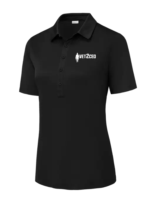 Black Womens Posi-UV Pro Polo w/Vet2CEO Logo