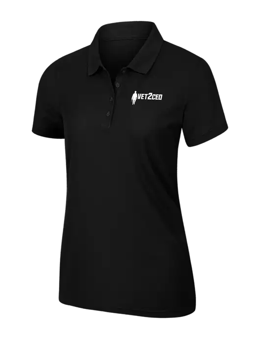 Womens Black Core Classic Pique Polo w/Vet2CEO Logo
