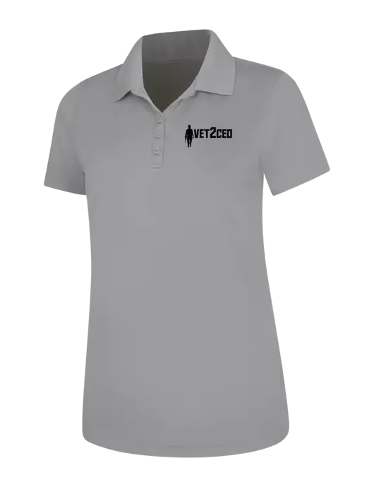 Light Grey Womens Dry Zone UV Mesh Polo w/Vet2CEO Logo