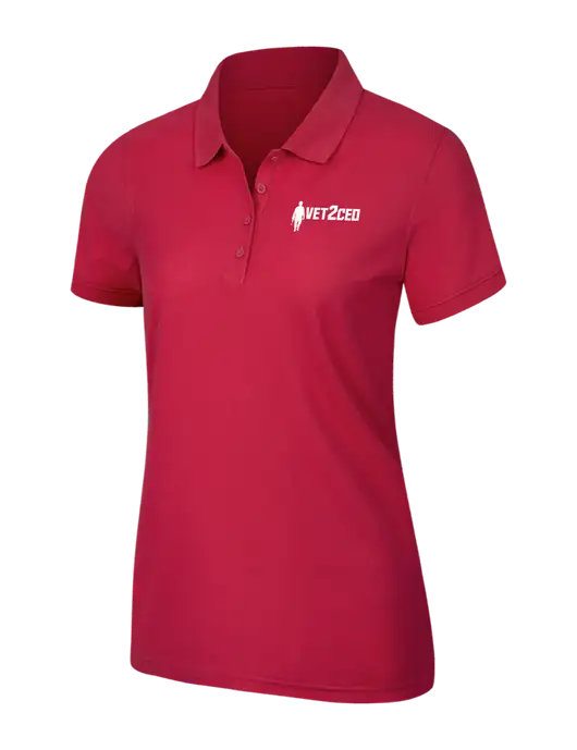 Red Womens Core Classic Pique Polo w/Vet2CEO Logo