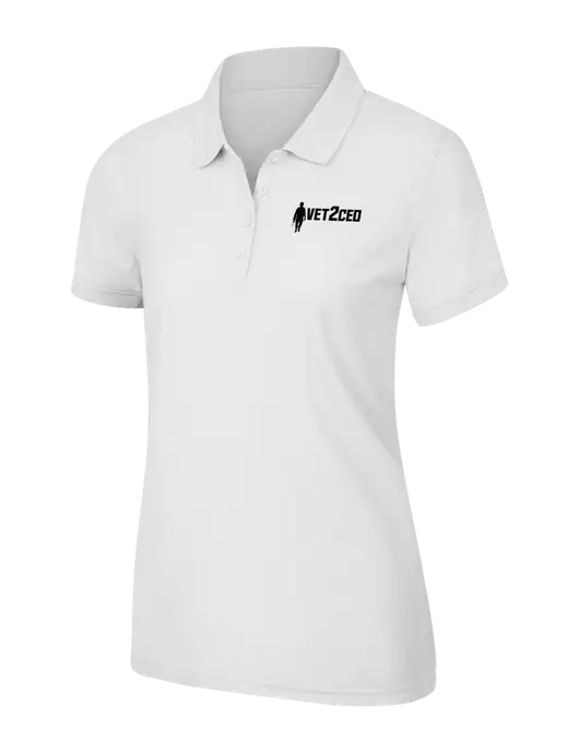White Womens Core Classic Pique Polo w/Vet2CEO Logo