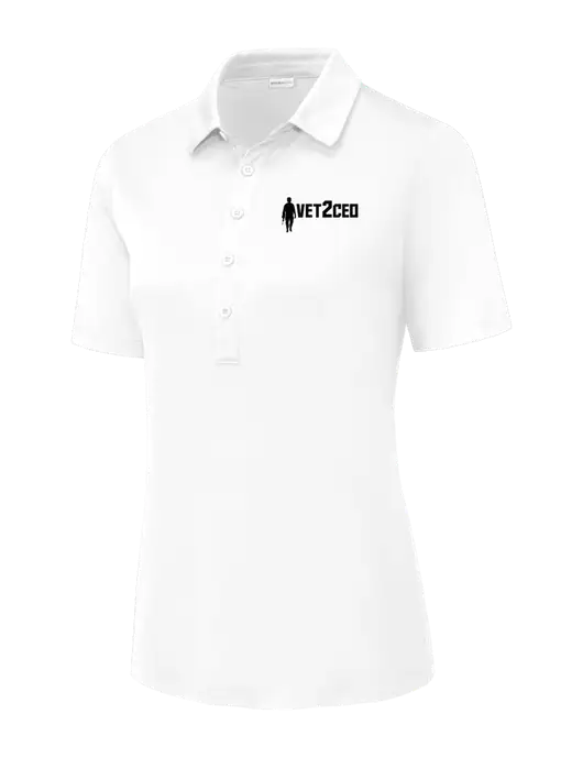 White Womens Posi-UV Pro Polo w/Vet2CEO Logo