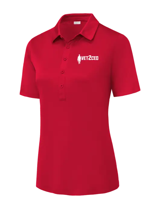 True Red Womens Posi-UV Pro Polo w/Vet2CEO Logo