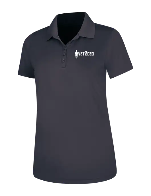 Dark Grey Womens Dry Zone UV Mesh Polo w/Vet2CEO Logo