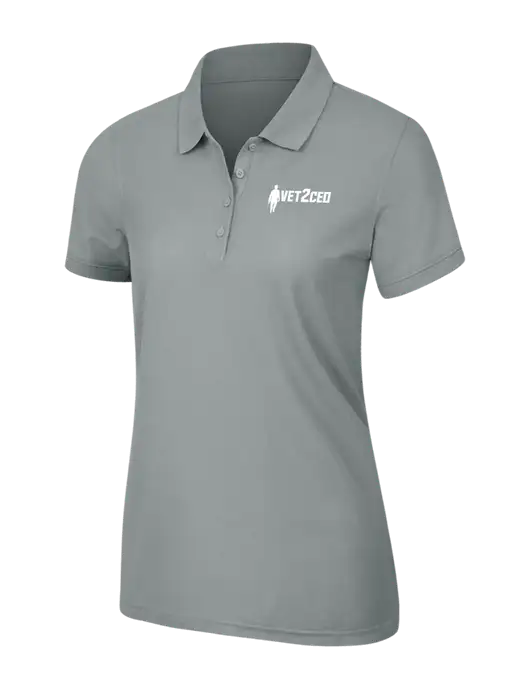 Light Grey Womens Core Classic Pique Polo w/Vet2CEO Logo