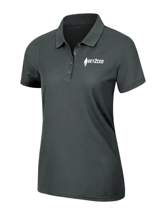 Dark Grey Womens Core Classic Pique Polo w/Vet2CEO Logo