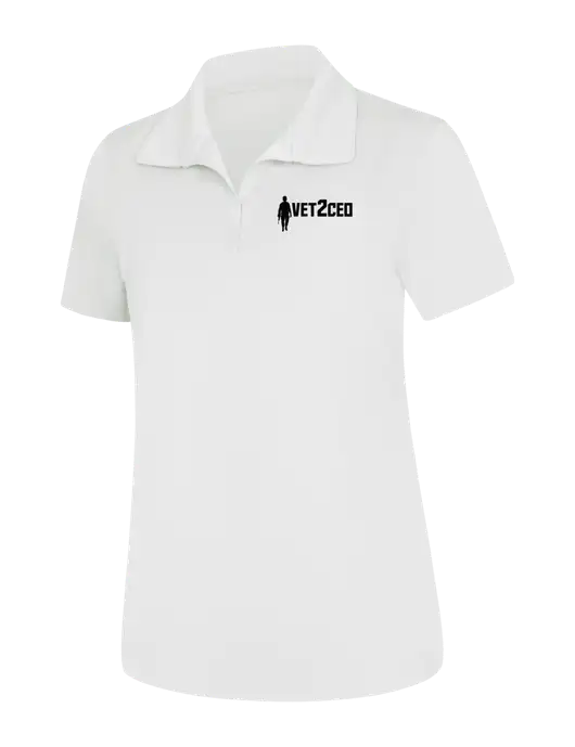 Womens White Micropique Sport-Wick Polo w/Vet2CEO Logo
