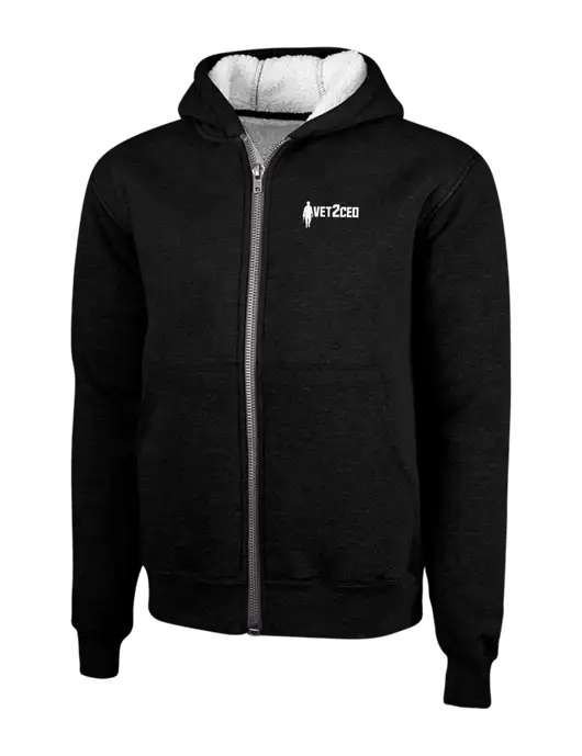 Cornerstone Black Heavyweight Sherpa Lined Hooded Fleece Jacket w/Vet2CEO Logo