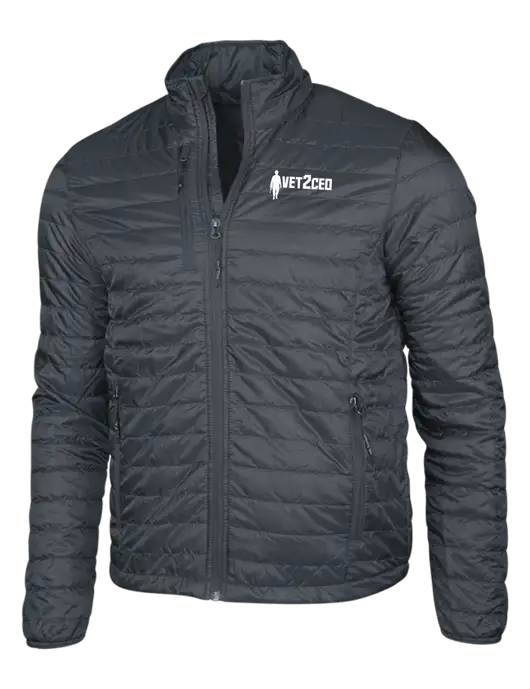 Dark Grey Puffy Packable Jacket w/Vet2CEO Logo