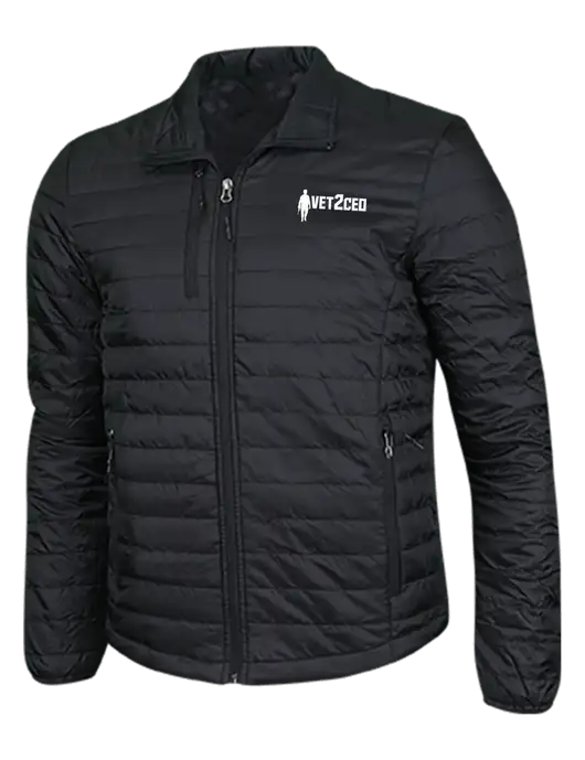 Deep Black Puffy Packable Jacket w/Vet2CEO Logo