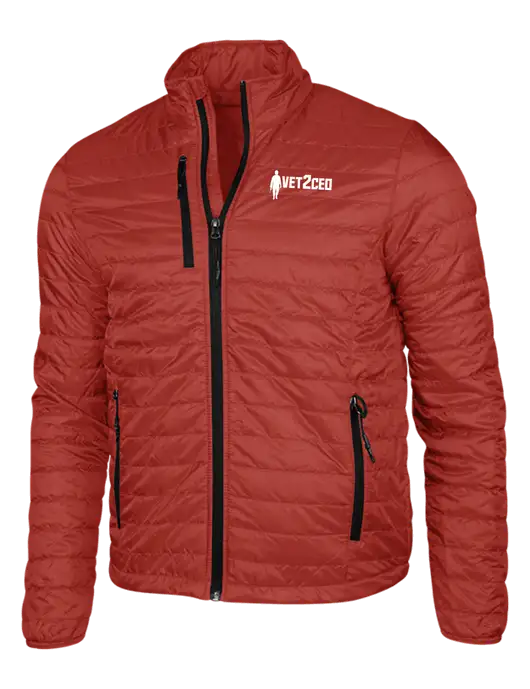 Dark Red Puffy Packable Jacket w/Vet2CEO Logo