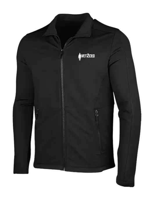 Deep Black Grid Fleece Jacket w/Vet2CEO Logo