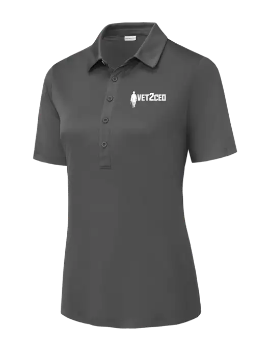 Dark Smoke Grey Womens Posi-UV Pro Polo w/Vet2CEO Logo