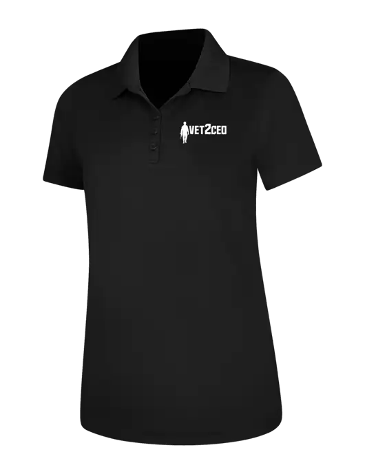 Black Womens Dry Zone UV Mesh Polo w/Vet2CEO Logo