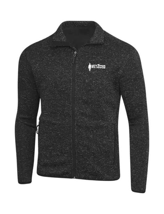 Black Heather Sweater Fleece Jacket w/Vet2CEO Logo