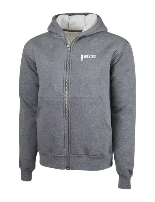 Cornerstone Grey Heather Heavyweight Sherpa Lined Hooded Fleece Jacket w/Vet2CEO Logo