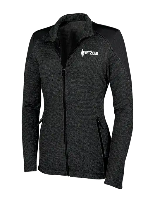 Womens Black Grid Fleece Jacket w/Vet2CEO Logo