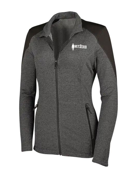 Medium Grey Heather Womens Grid Fleece Jacket w/Vet2CEO Logo
