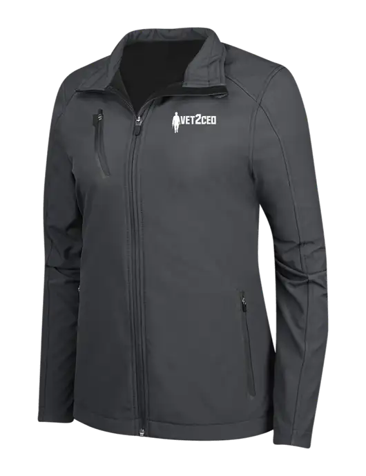Dark Grey Womens Welded Softshell Jacket w/Vet2CEO Logo