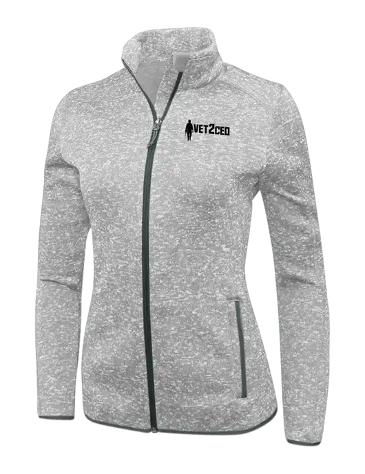 Grey Heather Womens Sweater Fleece Jacket w/Vet2CEO Logo
