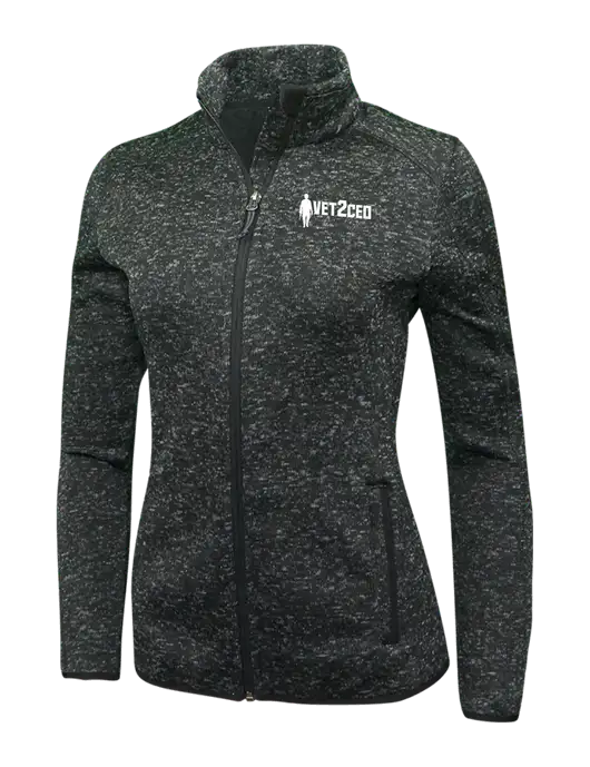 Black Heather Womens Sweater Fleece Jacket w/Vet2CEO Logo