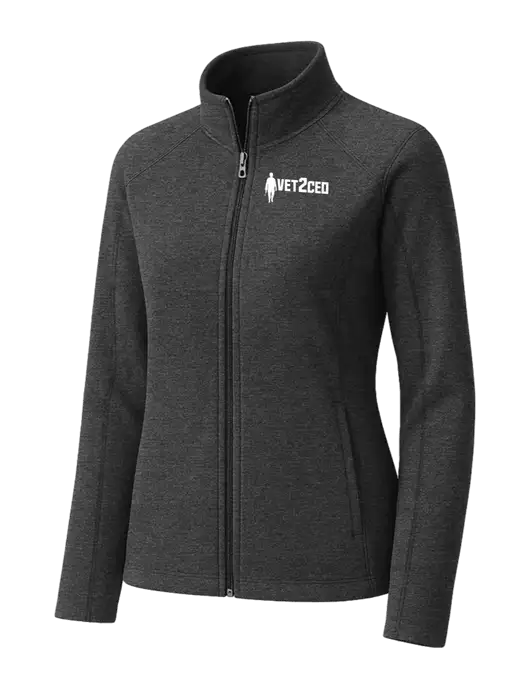 Charcoal Womens Heather Microfleece Full-Zip Jacket w/Vet2CEO Logo