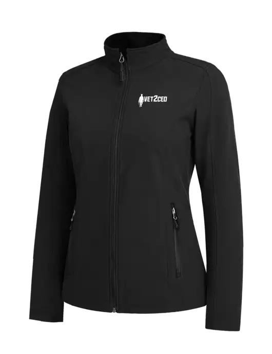 Black Womens Core Soft Shell Jacket w/Vet2CEO Logo