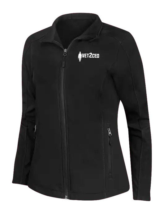 Black Womens Core Soft Shell Jacket w/Vet2CEO Logo