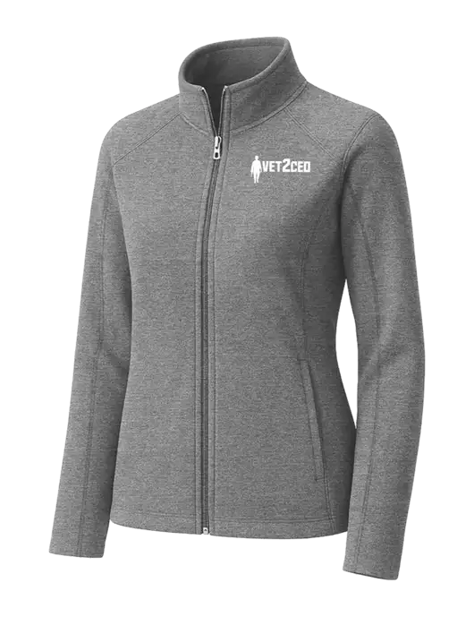 Medium Grey Womens Heather Microfleece Full-Zip Jacket w/Vet2CEO Logo