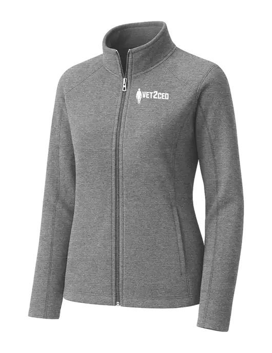 Medium Grey Womens Heather Microfleece Full-Zip Jacket w/Vet2CEO Logo