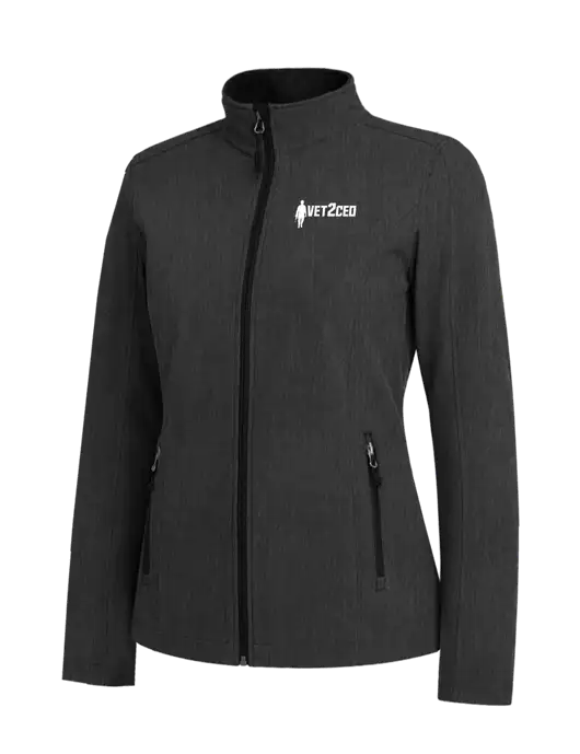 Black Charcoal Heather Womens Core Soft Shell Jacket w/Vet2CEO Logo