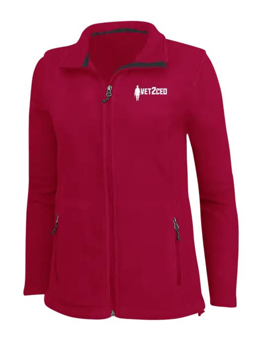 Womens Red Fleece Jacket w/Vet2CEO Logo