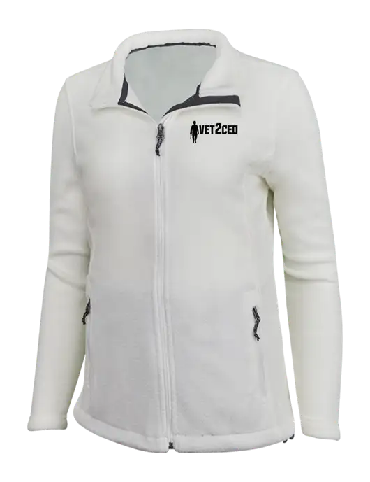 Womens White Fleece Jacket w/Vet2CEO Logo