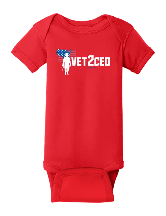 Rabbit Skins Red Infant Short Sleeve Baby Rib Bodysuit w/Vet2CEO Logo