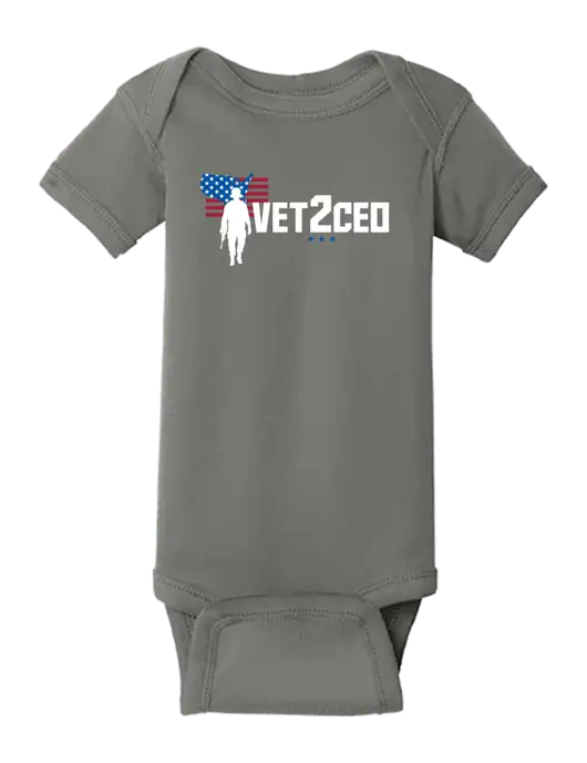 Rabbit Skins Charcoal Infant Short Sleeve Baby Rib Bodysuit w/Vet2CEO Logo