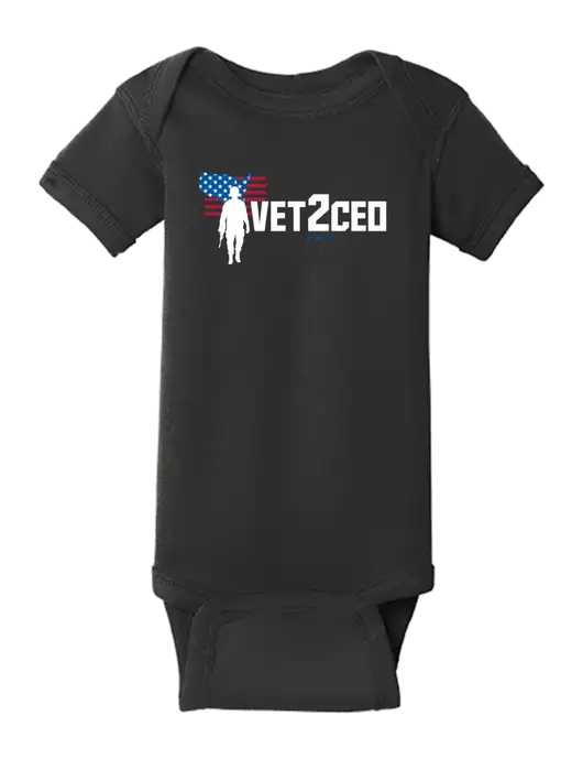 Rabbit Skins Black Infant Short Sleeve Baby Rib Bodysuit w/Vet2CEO Logo