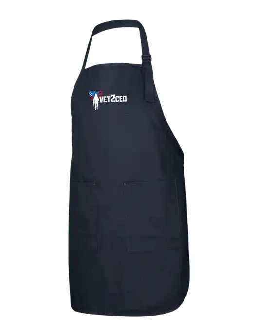 Full-Length Black Apron With Pockets w/Vet2CEO Logo