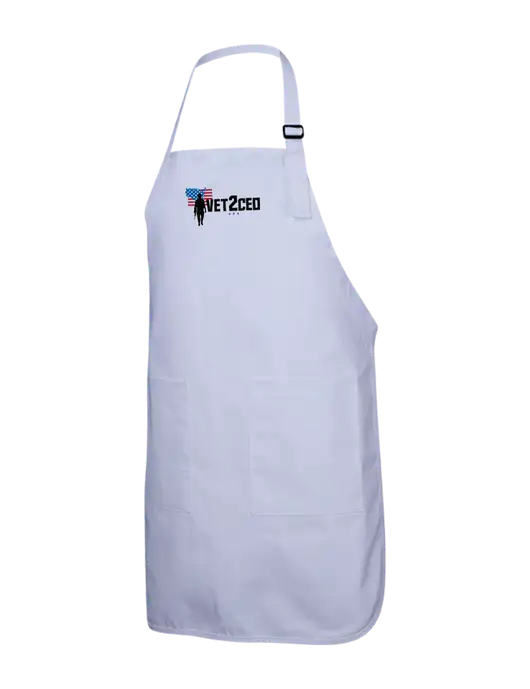 Full-Length White Apron With Pockets w/Vet2CEO Logo