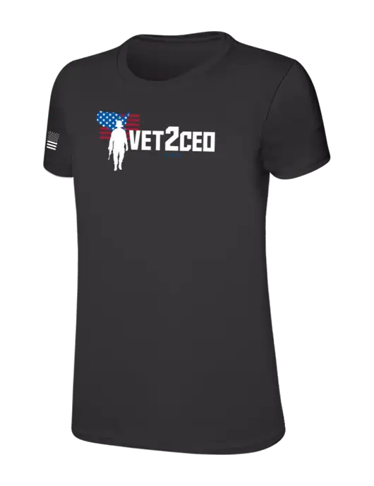 Womens Ring Spun Charcoal 4.5 oz T-Shirt w/Vet2CEO Logo, US Flag Logo