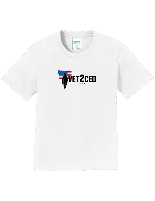Youth Ring Spun White 4.5 oz T-Shirt w/Vet2CEO Logo
