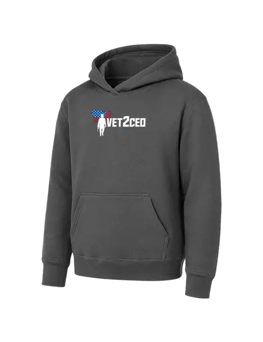 Youth Charcoal 7.8 oz Pullover Hooded Sweatshirt w/Vet2CEO Logo