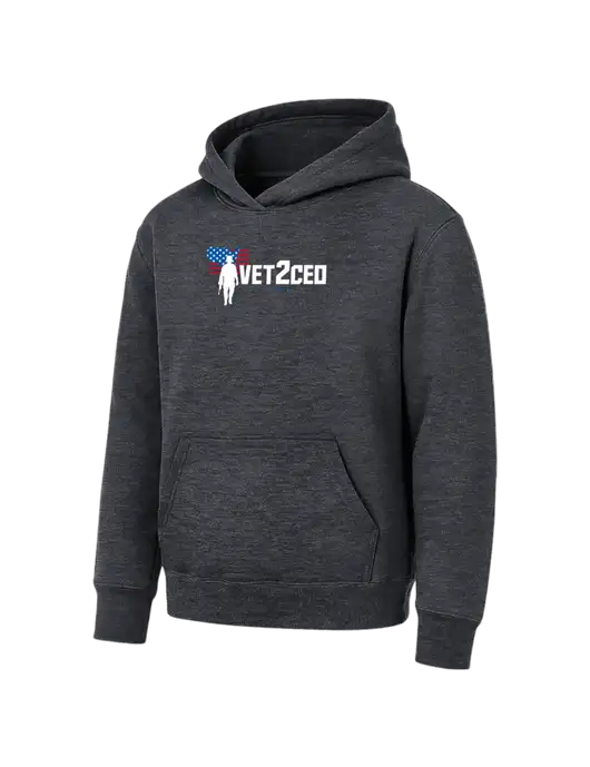 Youth Dark Heather Grey 7.8 oz Pullover Hooded Sweatshirt w/Vet2CEO Logo