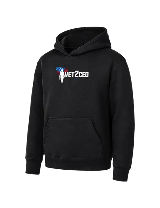 Youth Black 7.8 oz Pullover Hooded Sweatshirt w/Vet2CEO Logo
