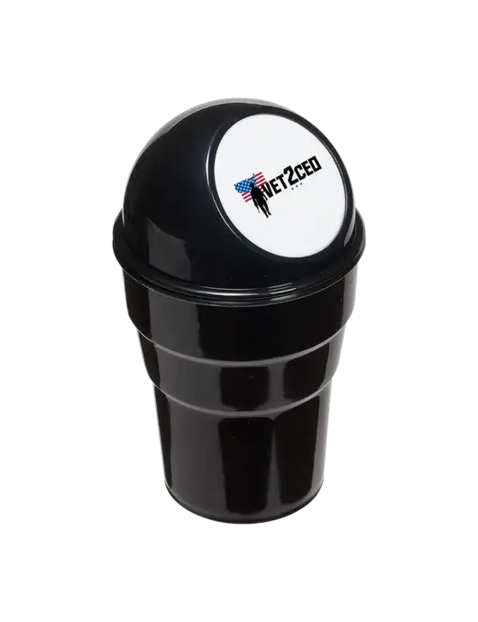 Black Car Cup Holder Trash Can w/Vet2CEO Logo