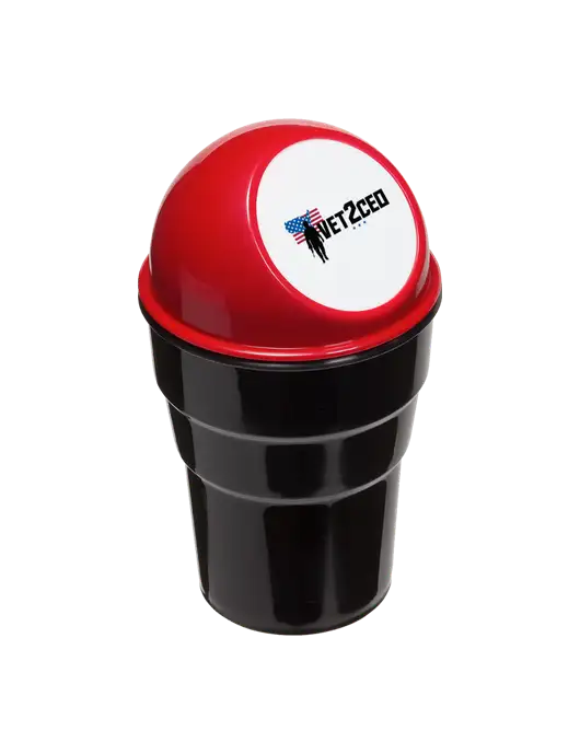 Red Car Cup Holder Trash Can w/Vet2CEO Logo