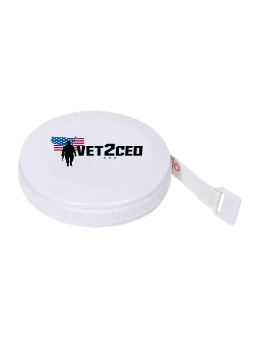 White Round Tape Measure w/Vet2CEO Logo