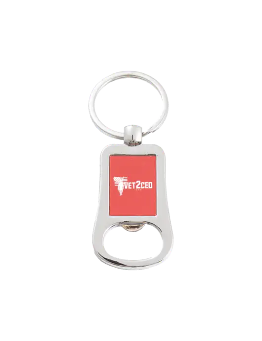 Silver & Red Bottle Opener Keychain w/Vet2CEO Logo